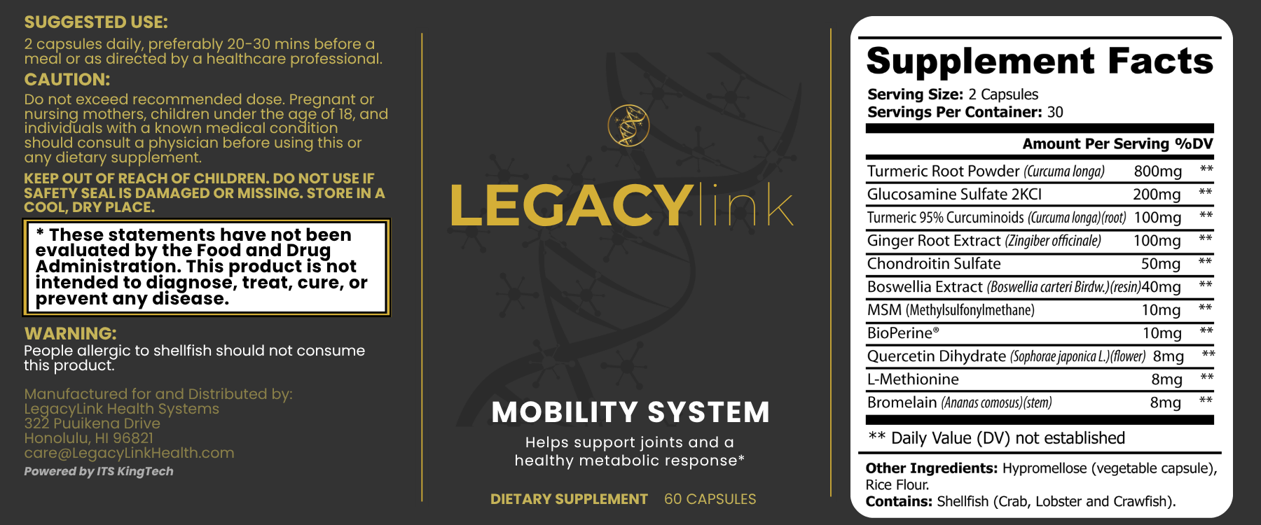 LEGACYlink Mobility System Supplement Facts and Ingredients